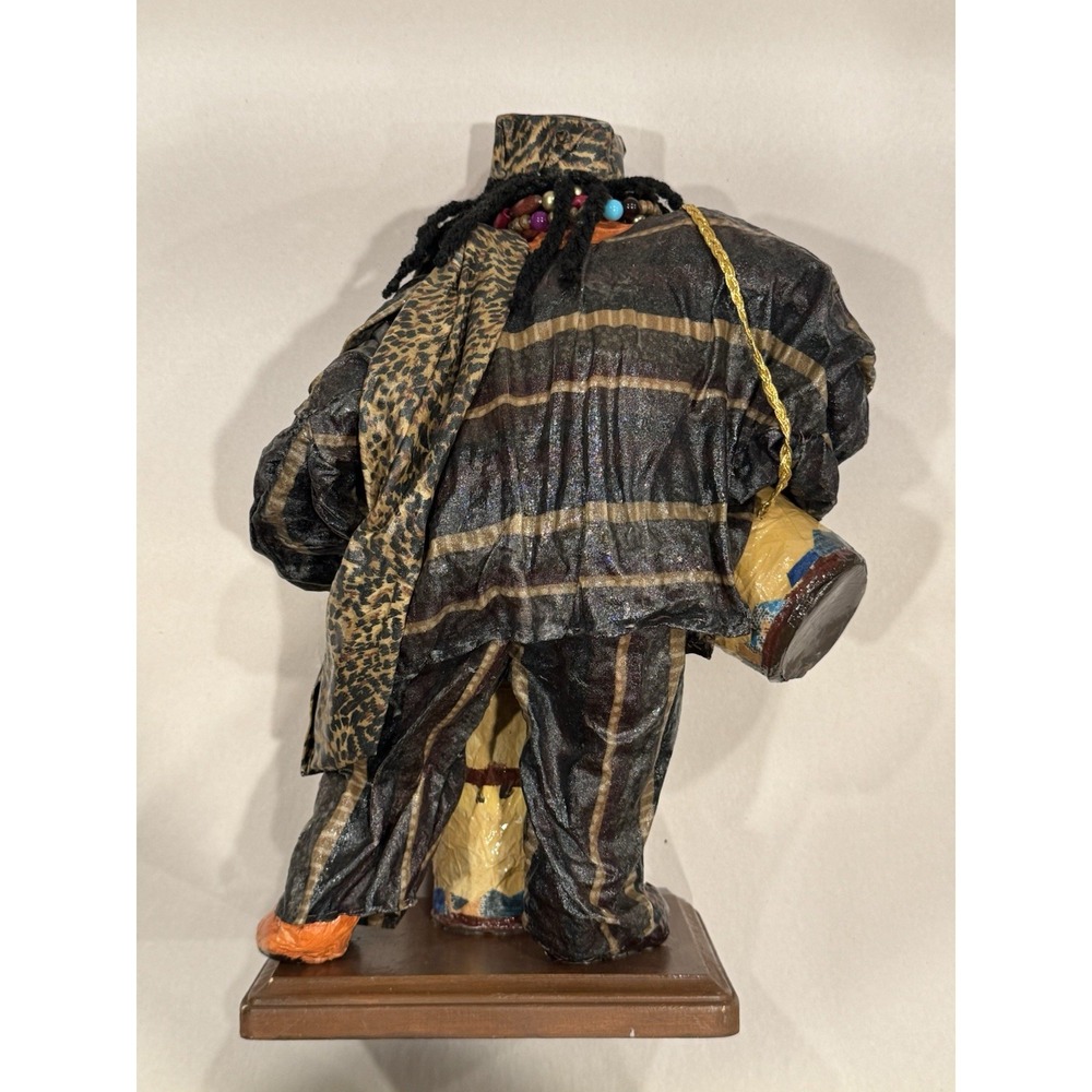 Papier Mache Jamaican African Folk Art Hand Made Hand Painted Drum Bongos Figure - Picture 5 of 9
